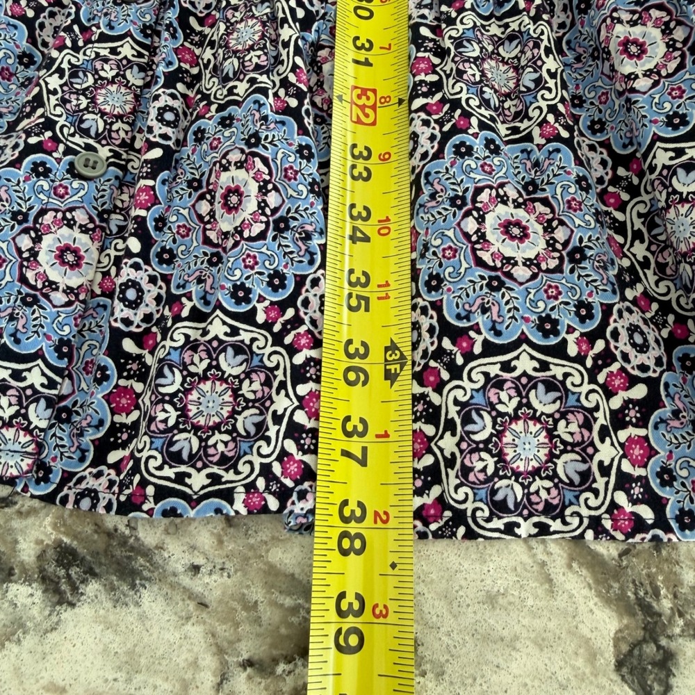 Loft Women's Flounce Dress Short Sleeve Blue Pink Floral Buttons Ruffle Size XL - Picture 8 of 12